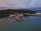 Aerial view of public Eagle statue, the symbol of Langkawi island, Malaysia.