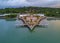 Aerial view of public Eagle statue, the symbol of Langkawi island, Malaysia