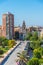 Aerial view of puente de serranos bridge in Valencia, Spain