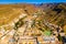 Aerial view of Puerto de Mogan town of Gran Canaria island with landscapes and colorful buidings