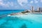 Aerial view of Punta Cancun adorned Lighthouse