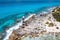 Aerial view of Punta Cancun adorned Lighthouse