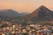 Aerial view of Pushkar city at sunrise, Rajasthan, India