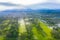 Aerial view putting green and beautiful turf golf course