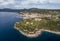 Aerial view of Pylos town and castle in the southern Greece