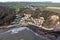 Aerial view of the quaint North Yorkshire fishing village of Runswick Bay