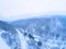 Aerial view on a rails in the woods in winter