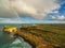 Aerial view of rainbow over Mutton Bird Island, Australia.