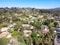 Aerial view of Rancho Santa Fe neighborhood with big mansions in San Diego, California, USA.