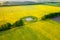 Aerial view of rapeseed blooming fields