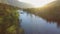 Aerial view of Rapid Stunning Waterfall in Husedalen Valley, Norway. Summer time.