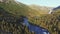 Aerial view of Rapid Stunning Waterfall in Husedalen Valley, Norway. Summer time.