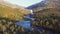 Aerial view of Rapid Stunning Waterfall in Husedalen Valley, Norway. Summer time.