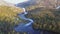 Aerial view of Rapid Stunning Waterfall in Husedalen Valley, Norway. Summer time.