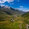 Aerial view of the Realp village and the Reuss river in Switzerland