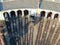 Aerial view of the reconstructed railway steam depot. Panoramic view of the urban landscape from the drone on a sunny day