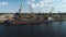 Aerial view on Recycling, loading scrap metal in the ship on a port