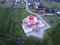 Aerial view of a red Masjid Merah mosque in Indonesia