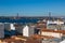 Aerial view of red roofs of Alfama and the River Tagus, Lisbon,