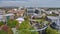 Aerial view of Reedy River Waterfalls in downtown of Greenville city in South Carolina. Falls Park riverwalk at Liberty