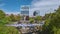 Aerial view of Reedy River Waterfalls in downtown of Greenville city in South Carolina. Falls Park riverwalk at Liberty