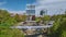 Aerial view of Reedy River Waterfalls in downtown of Greenville city in South Carolina. Falls Park riverwalk at Liberty