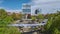 Aerial view of Reedy River Waterfalls in downtown of Greenville city in South Carolina. Falls Park riverwalk at Liberty