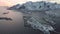 Aerial view of Reine in winter, a famous fishing village on Lofoten Islands in Norway