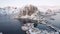 Aerial view of Reine in winter, a famous fishing village on Lofoten Islands in Norway