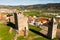 Aerial view of remains of medieval castle in Mogadouro, Portugal