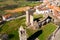 Aerial view of remains of medieval castle in Mogadouro, Portugal