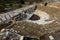 Aerial view of remains of Odeon and State Agora in Ephesus after reconstruction