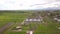 Aerial view of residential apartment building.