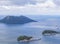 Aerial view of residential areas on small islands in Yos Sudarso Bay, around Jayapura City, Papua, Indonesia.