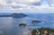 Aerial view of residential areas on small islands in Yos Sudarso Bay, around Jayapura City, Papua, Indonesia.