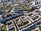 Aerial view of a residential district in Lisbon downtown with the old Gulp tower, an old refinery oil tower abandoned along the