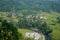 Aerial view of residents\\\' houses in the middle of rice fields