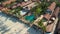 Aerial view of resort with pool on the tropical beach