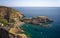 Aerial view of resort village Bali and Karavostasis beach. Crete, Greece