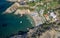 Aerial view of resort village Bali and Karavostasis beach. Crete, Greece