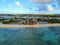 Aerial view of the resorts along the shore with private white beaches near Grand Turk, Turks & Caicos