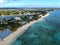 Aerial view of the resorts along the shore with private white beaches near Grand Turk, Turks & Caicos