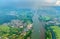 Aerial view of the Rhine River near Mainz in Germany