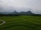 Aerial view of Rice fields on terraced of Cariu with noise cloud after rain, Bogor, Indonesia. Indonesia landscapes. Bogor -