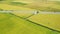 Aerial view of Rice paddy field and Cyclist traveler, Landscape of Chishang, Taitung, Taiwan.