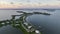 Aerial view of rich neighborhood with expensive homes in Boca Grande, small town on Gasparilla Island in southwest