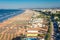 Aerial view on Rimini beach, Italy. Sea vacation in Rimini. Summer rest in Italy