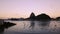 Aerial view of Rio de Janeiro, Brazil. Sugar loaf mountain by sunset. Christ the redeemer