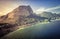 Aerial view of Rio de Janeiro\'s Pedra da Gavea Mountain with two