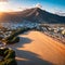 Aerial view of Risco de Famara mountains in Lanzarote, Canary Islands during warm sunny summer day, vacation